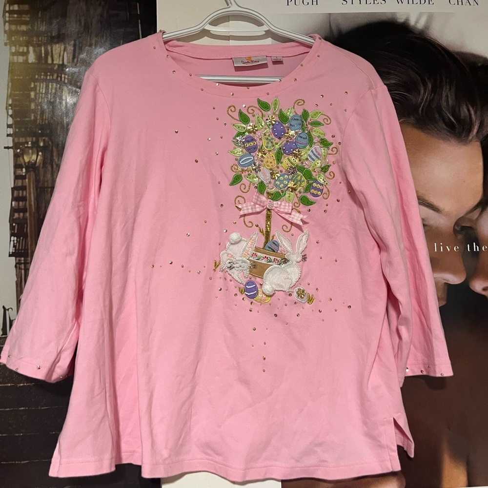 Quacker Factory Pink Embellished Bunny Top